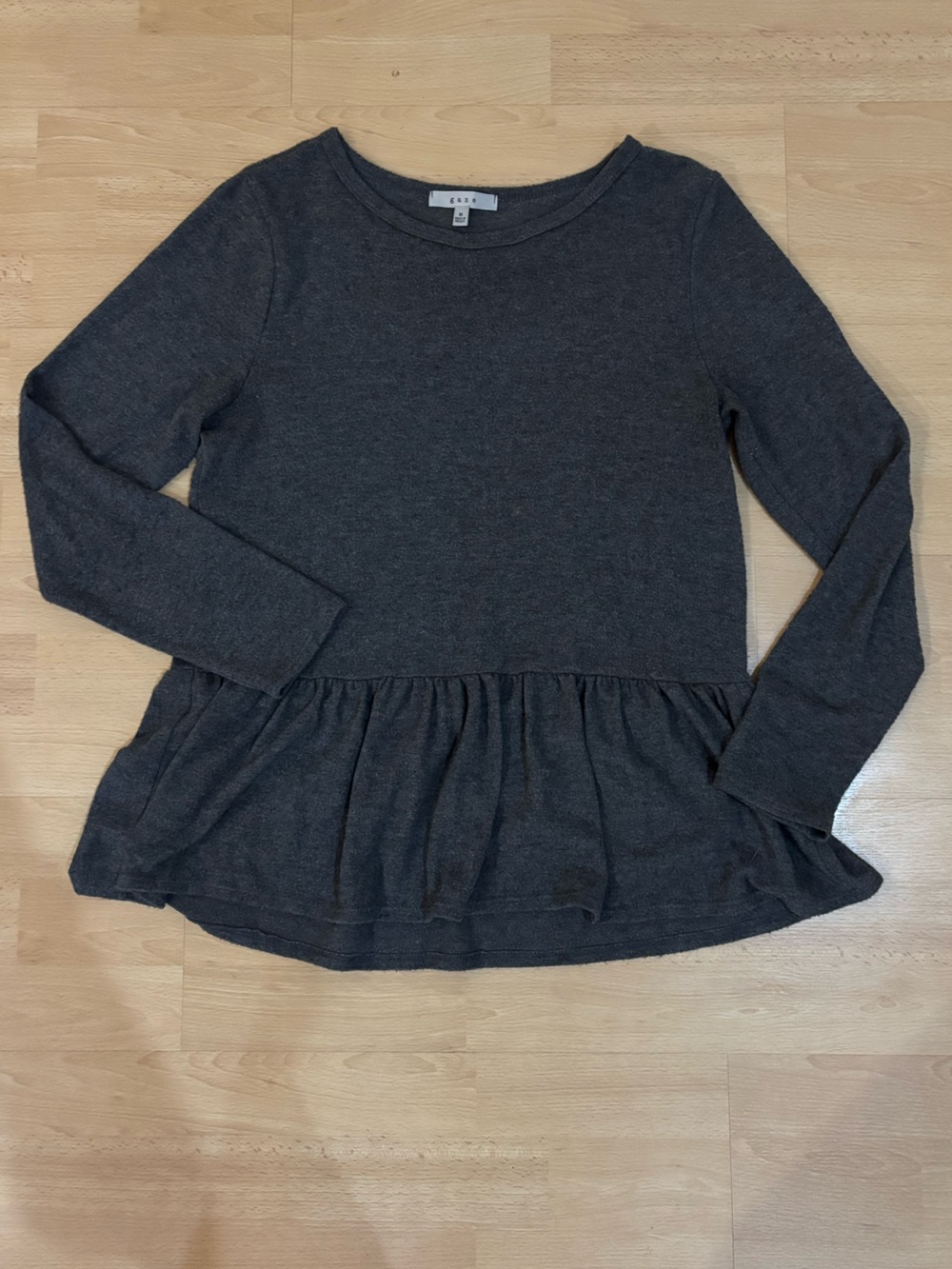 Long-Sleeve Peplum Top - Dark Charcoal